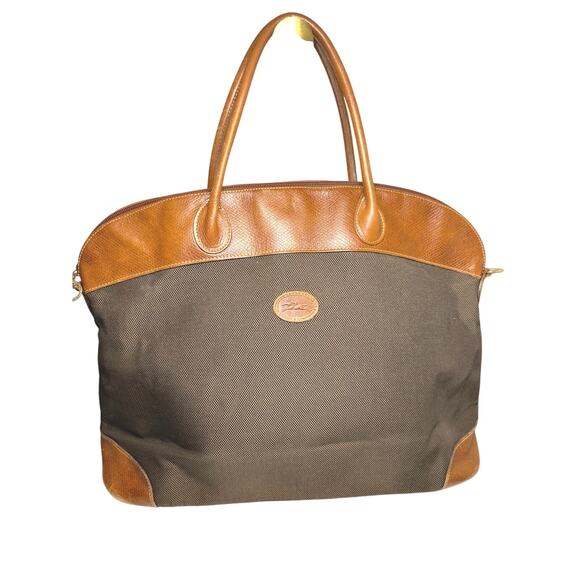 Longchamp Handbags - Longchamp Leather and Canvas Travel Bag